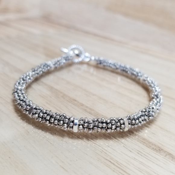 Ladies Beaded Silver Toggle Bracelet - Picture 5 of 12
